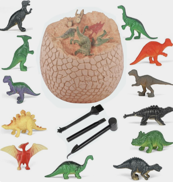 Collection of dinosaur figures that can be unearthed from the Jumbo Dinosaur Dig Egg.
